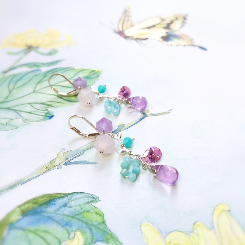 Spring series 925 silver-colorful gems earrings - ต่างหู - เครื่องเพชรพลอย หลากหลายสี