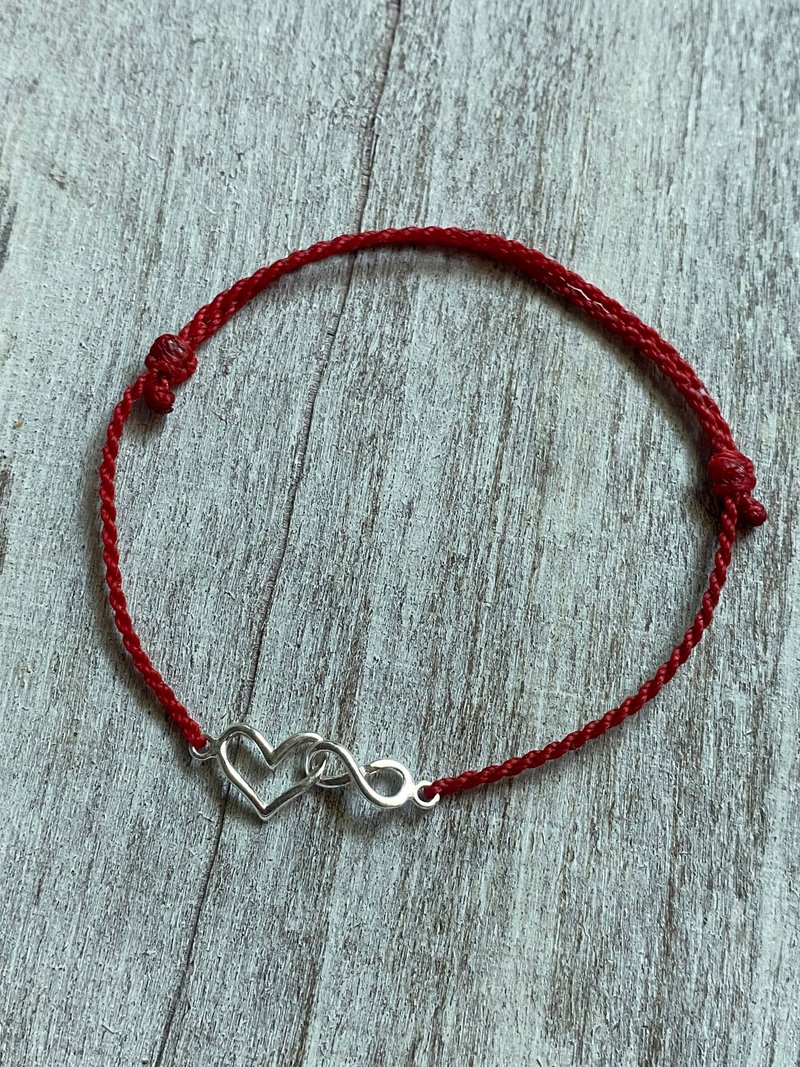 Hand-twisted series of sterling silver love unlimited South American Wax thread braided bracelet - สร้อยข้อมือ - เงินแท้ สีแดง