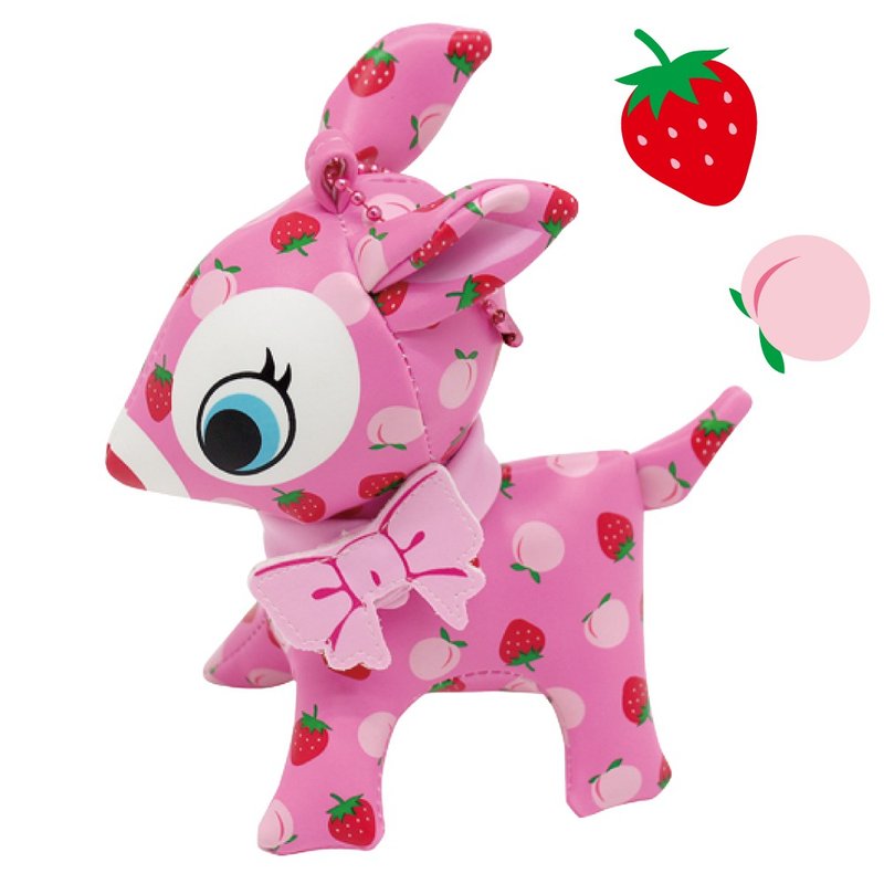 Puchi Babie Key Chain Peach and Strawberry PK Deer Cute Doll Gift Present Japan - ตุ๊กตา - วัสดุอื่นๆ สึชมพู