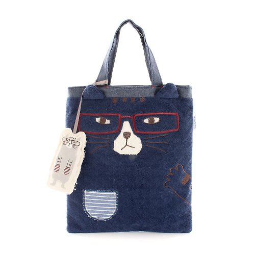 Kusuguru Japan Kusuguru Japan 手提包 羊絨質感 貓掌口袋造型萬用包 贈掛飾/ 藍