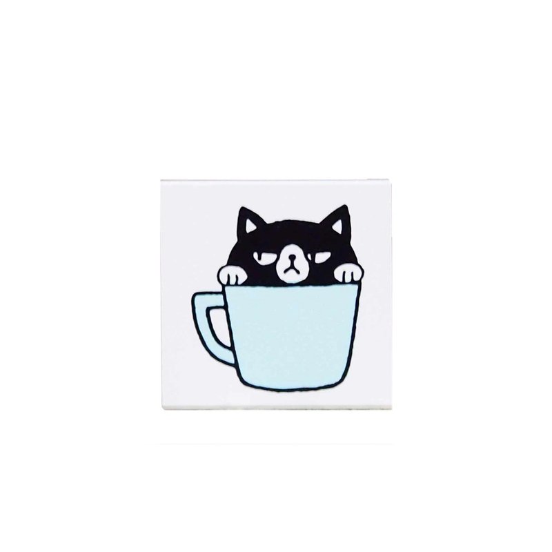 [KODOMO NO KAO] Forest Department Staff Wood Seal Teacup Black Cat Blank - Illustration, Painting & Calligraphy - Wood 