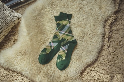 ORINGO 林果良品 Tartan蘇格蘭格紋紳士襪 針葉綠