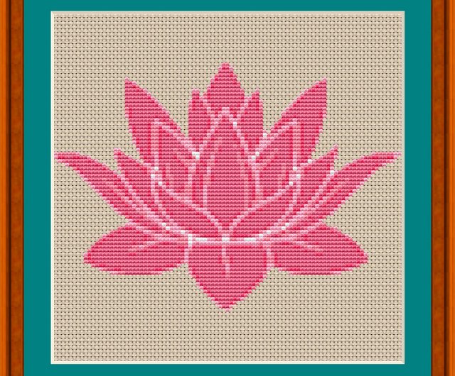 デジタル】クロスステッチパターンピンクの蓮 | ピンクの蓮の花