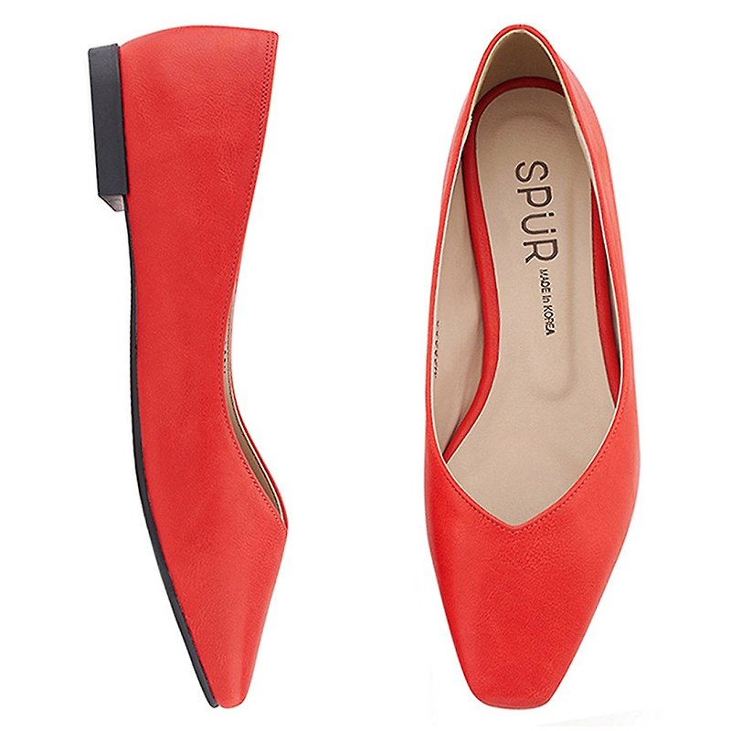 PRE-ORDER – SPUR Slim square flat MS9038 RED - รองเท้าลำลองผู้หญิง - หนังเทียม 