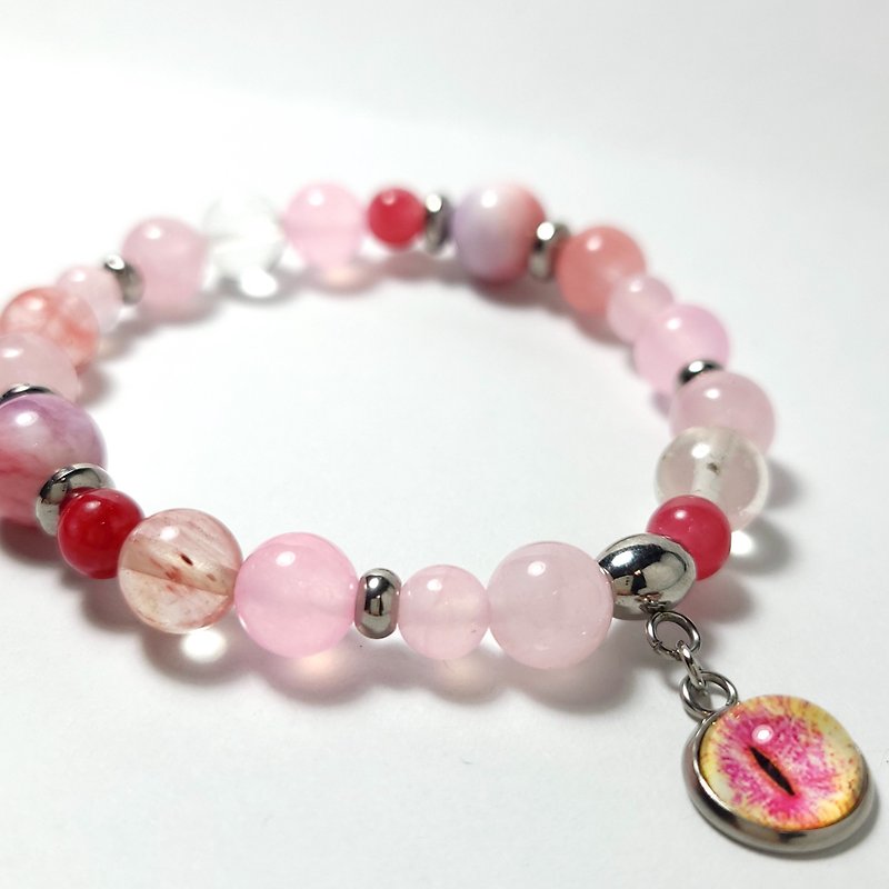 Single string 10mm cat eye vs super mix and match natural Stone bracelet popular pink series - Bracelets - Stone Pink