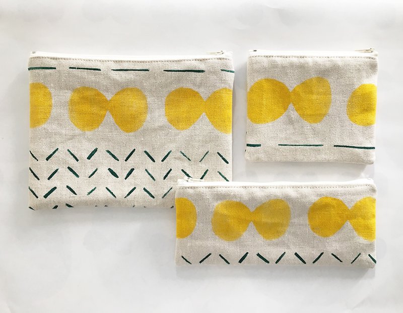 moshimoshi | linen zipper bag into the three groups - yellow cell division - Toiletry Bags & Pouches - Cotton & Hemp 