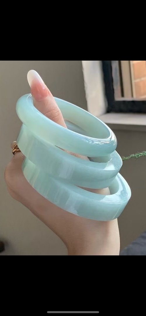 Good Morning Studio 冰種翡翠天然翡翠玉鐲A玉手鐲 玉鈪 • 冰種晴藍翡翠毛胚
