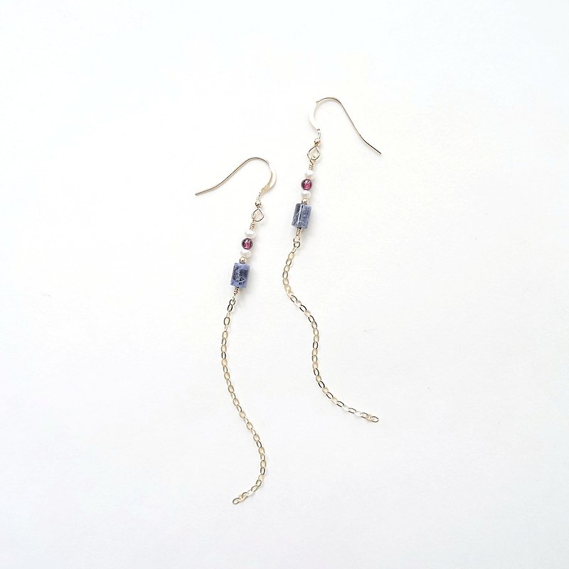 Sodalite, Garnet, Freshwater Pearl Vintage 14K GF Handmade Tassel Earrings - Earrings & Clip-ons - Semi-Precious Stones Blue