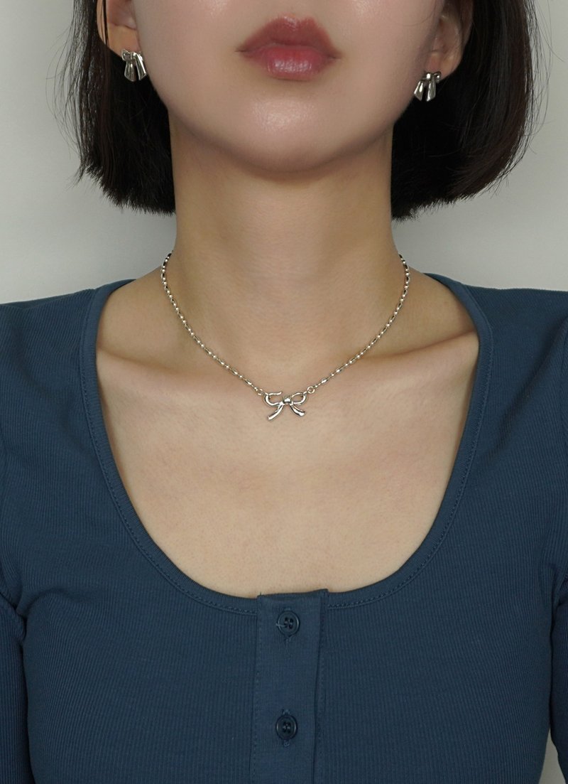 (925 Sterling Silver) Ribbon hook choker necklace - สร้อยคอ - เงินแท้ สีเงิน