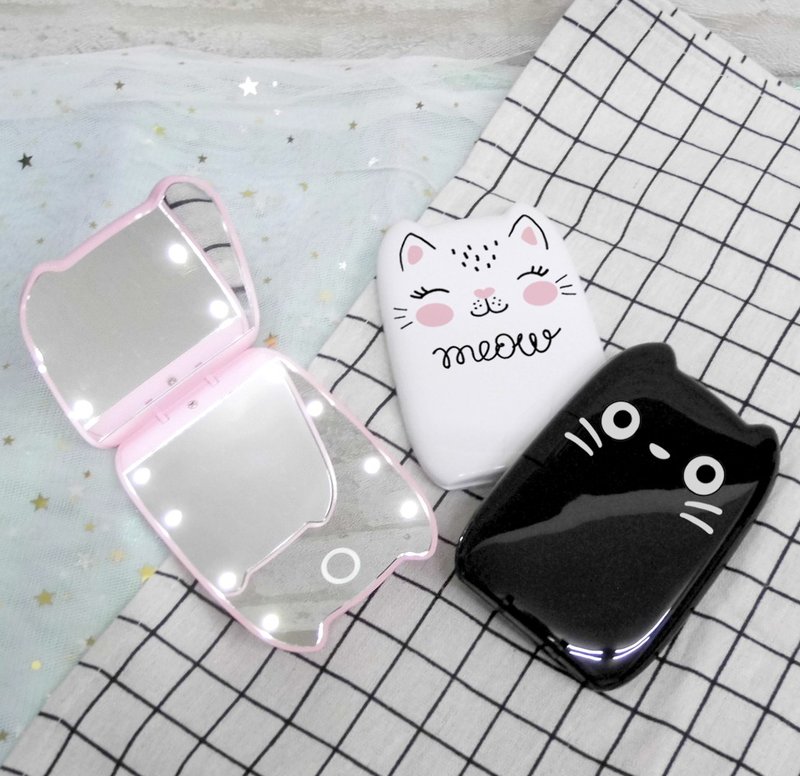 Customized cat shape LED makeup mirror, flip-top mirror, flip-up makeup mirror, folding mirror, mirror - Makeup Brushes - Other Materials 