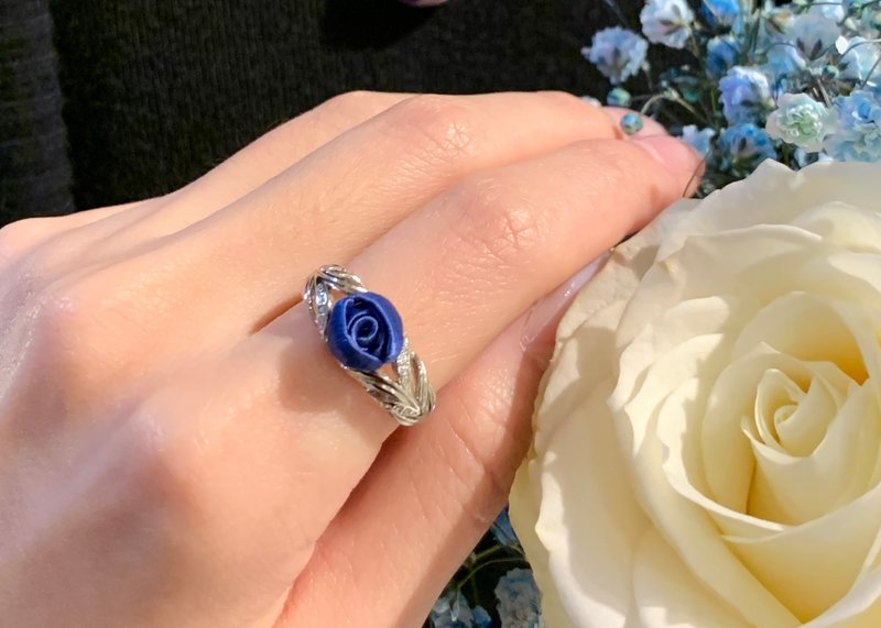 【Re-Re】 Silk Flora - Starry Midnight Tiny Roses Ring - General Rings - Silk Blue