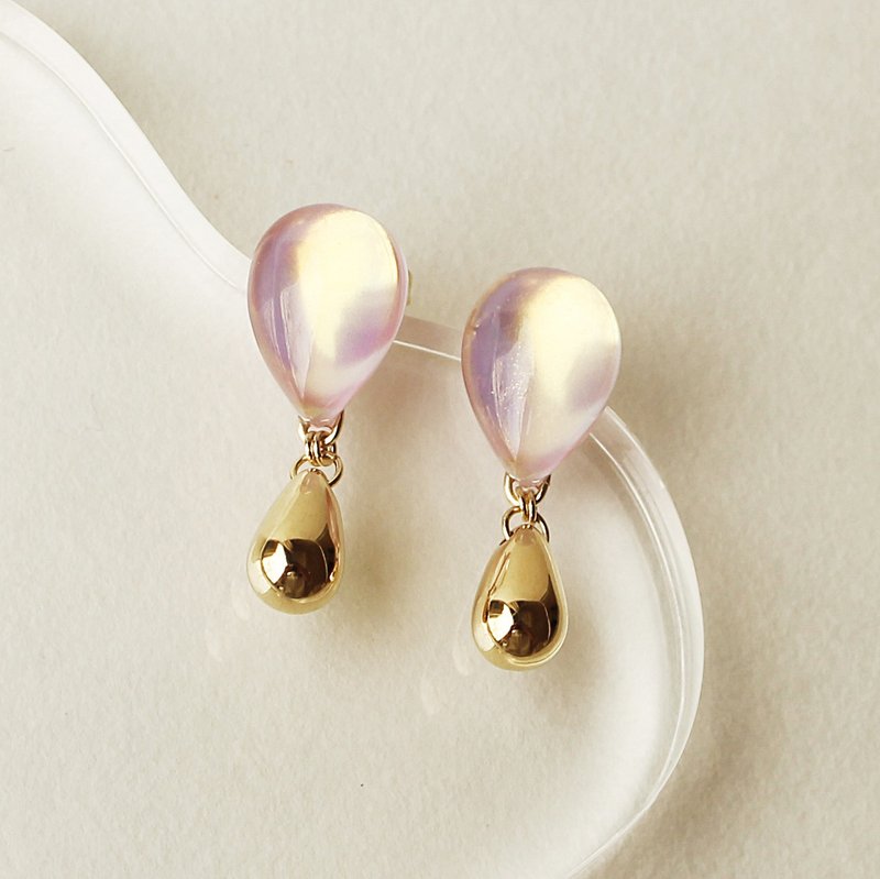 Aurora Double Tier Earrings/ Clip-On - ต่างหู - เรซิน สึชมพู