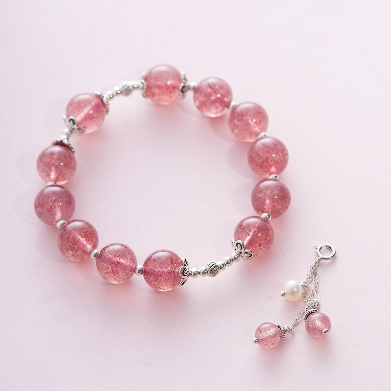 Strawberry Rose Quartz, Freshwater Pearl, 925 Karen Hill Tribe Silver Findings B - Bracelets - Crystal Red