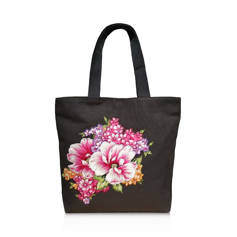 [Mr. Floral Cloth] Embroidered Shoulder Bag (Iron Grey) - กระเป๋าถือ - ผ้าฝ้าย/ผ้าลินิน สีเทา