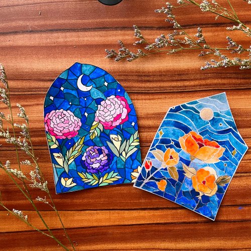 Florals and Art 彩色玻璃設計明信片