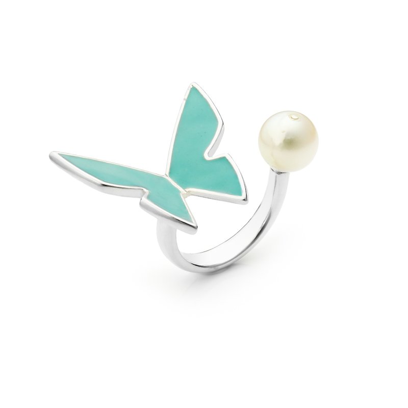 Les Papillons large blue ring with pearl - General Rings - Precious Metals 
