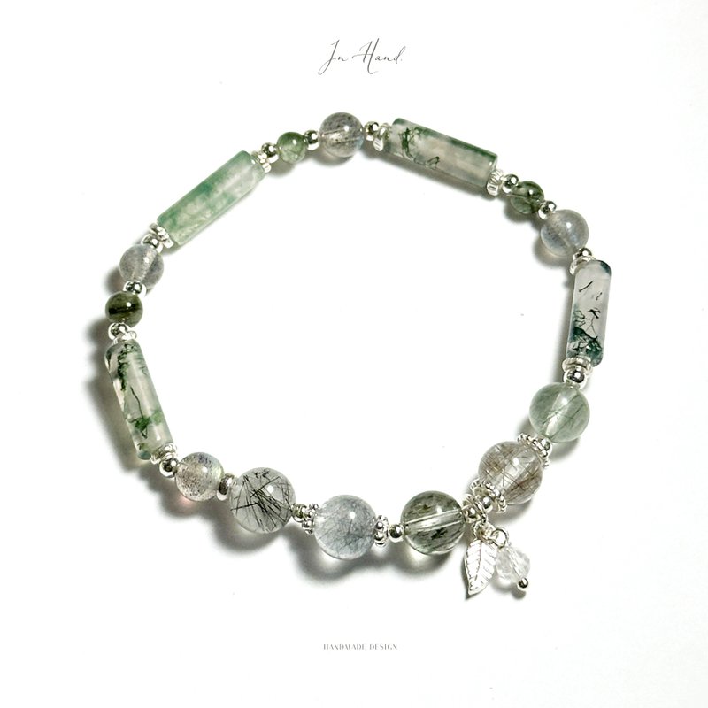 蕩漾松影-海藻玉.綠髮晶.純銀設計款手鍊 - 手鍊/手環 - 水晶 綠色