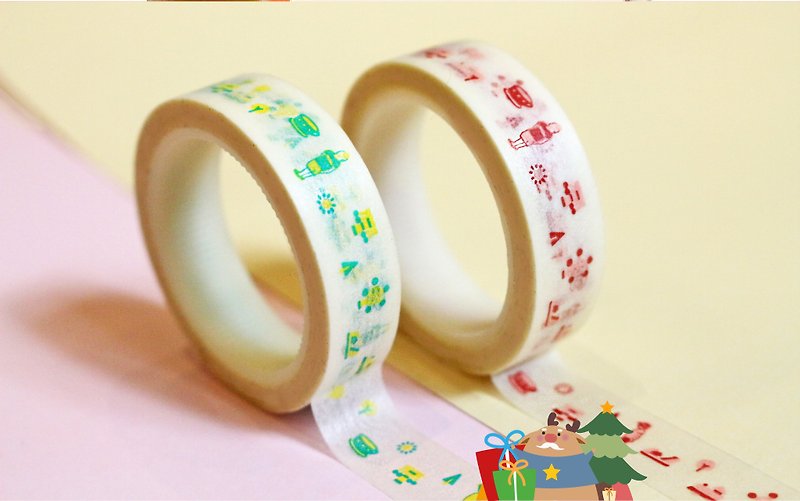 【Pieces of Memory / Mini Story Washi Tape-2 per pack: brick red & citron-green】 - Washi Tape - Paper 