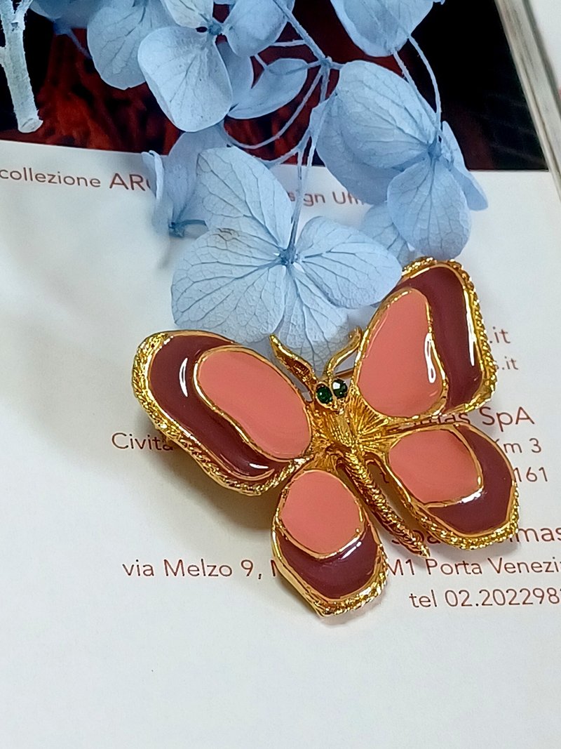 vintage jewelry Florenza 古董經典琺瑯蝴蝶 別針 胸針 - 胸針 - 其他金屬 