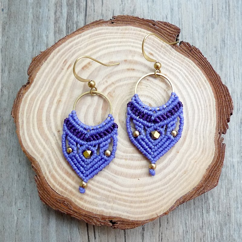 Misssheep-A13-Ethnic Wind South American wax braided brass beads earrings (custom color) - Earrings & Clip-ons - Other Materials Purple