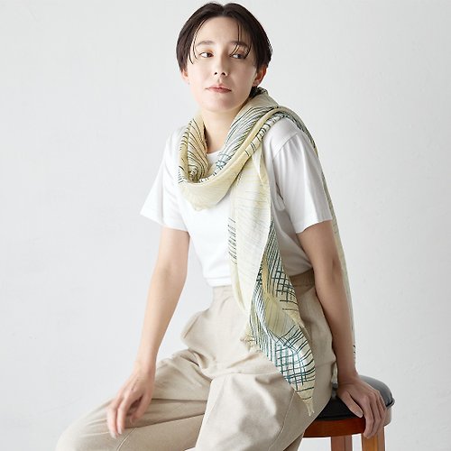 MOTHERHOUSE 疊色絲質圍巾-風薰- 黃X綠(數量有限 售完為止)
