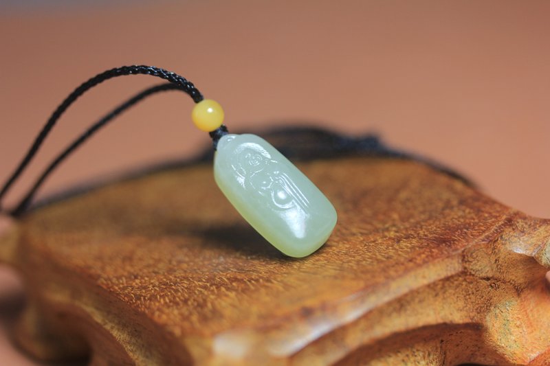 [Maitreya Buddha] Natural Hetian Jade Pendant/Big Belly Buddha Necklace/Smiling Jade Pendant/Handmade - สร้อยคอ - หยก สีเขียว