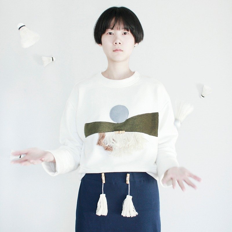 MaodiuL details abstract graphic design fringed beaded sweater hedging - เสื้อผู้หญิง - วัสดุอื่นๆ ขาว
