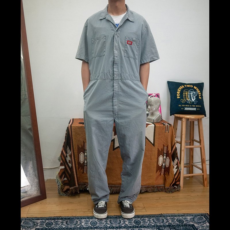 DICKIES gray short-sleeved jumpsuit COVERALLS vintage second-hand - กางเกงขายาว - ผ้าฝ้าย/ผ้าลินิน สีเทา