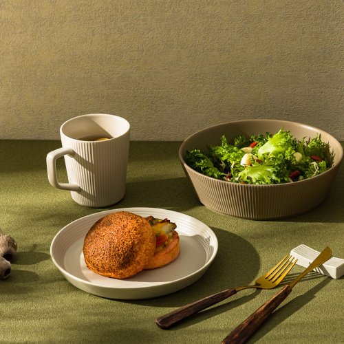 WAGA 餐桌器物 【激美新品】WAGA 簡約條紋陶瓷馬克杯-奶油