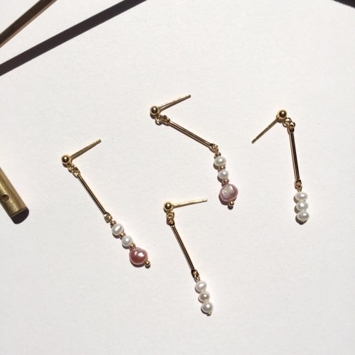 KAREN JEWELRY 14K包金 氣質天然淡水粉色珍珠耳環 耳夾 夾式耳環