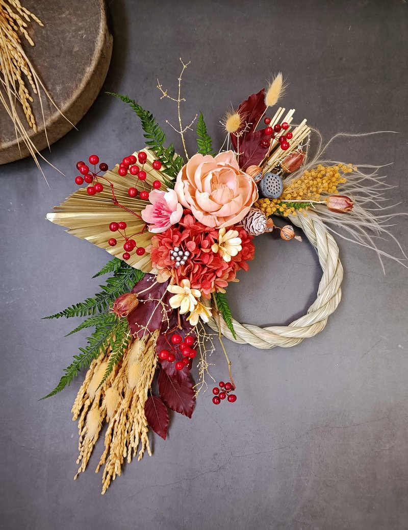 Prayer Notes with Rope Preserved Flowers Dried Flowers and Dried Fruits Happy Event Gift Notes with Rope Hanging Decorations - ช่อดอกไม้แห้ง - พืช/ดอกไม้ สีแดง