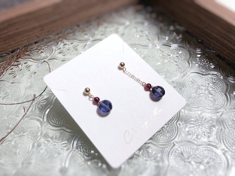 Bluestone, Stone length design 14kgf ear acupuncture - Earrings & Clip-ons - Crystal 