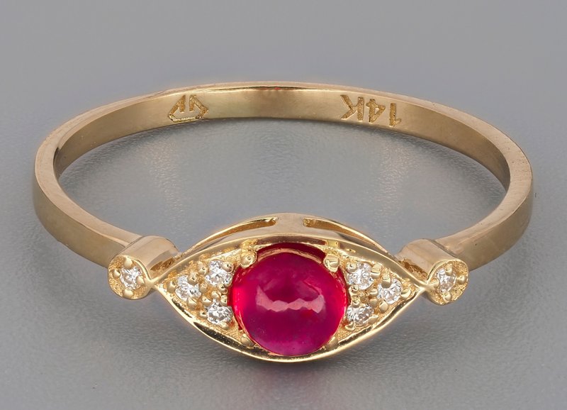 14k gold eye ring with ruby and diamonds - 戒指 - 貴金屬 金色