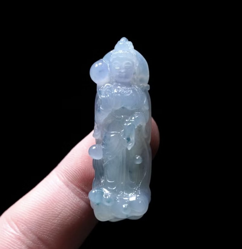 冰種紫羅蘭飄花翡翠精雕觀音菩薩 | 天然緬甸玉翡翠A貨 | 送禮 - 項鍊 - 玉石 多色
