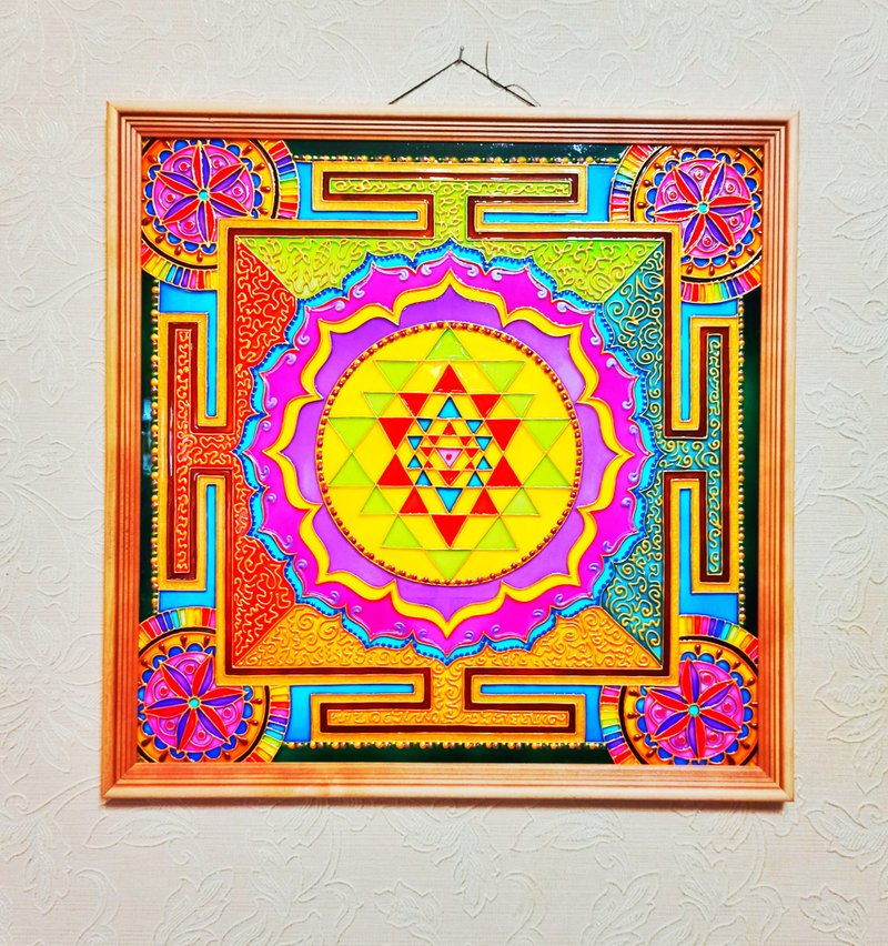 彩色玻璃漆斯里兰卡Yantra曼陀罗玻璃艺术冥想瑜伽灵性 - 壁貼/牆壁裝飾 - 玻璃 多色