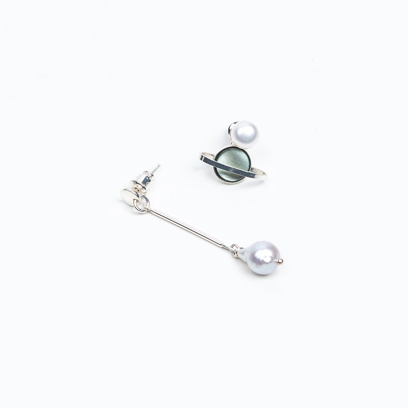 尼普頓珍珠不對稱耳環  Neptune asymmetrical pearl earrings - 耳環/耳夾 - 珍珠 