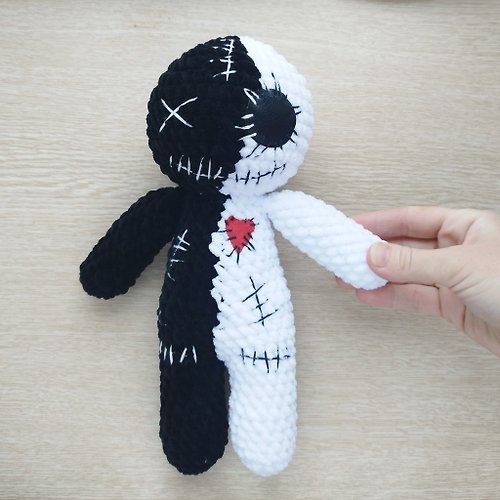 FunnyToys Black and white Voodoo doll crochet plushie Handmade