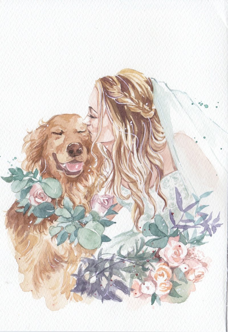 Custom Wedding Portrait (A4) Watercolour, Gift, Home Decor, Original Art - ภาพวาดบุคคล - กระดาษ ขาว