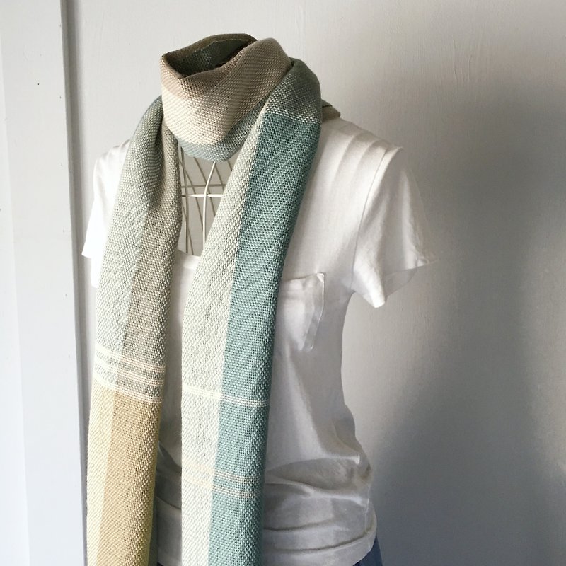 [Unisex Scarf] Green & White Mix - Scarves - Wool Green
