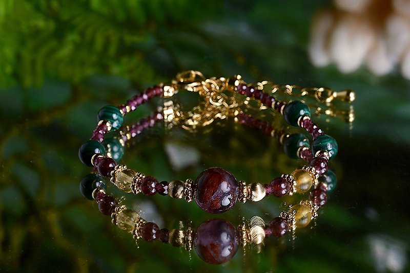 [Sacred Mountain Crystal Mine] Freya. Metamorphic Courage/ Stone/ Stone/Purple Skeleton/Amber (Gold) - Bracelets - Crystal Red