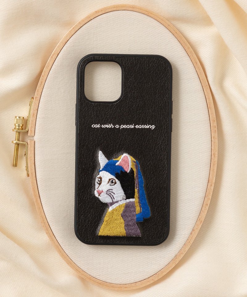 3D Embroidery Smartphone Case iPhone 12 / 12pro PBAT PU Leather Art x Black - เคส/ซองมือถือ - เส้นใยสังเคราะห์ หลากหลายสี