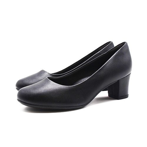 米蘭皮鞋Milano WALKING ZONE SUPER WOMAN系列 圓頭素面女仕中跟鞋 女鞋-黑