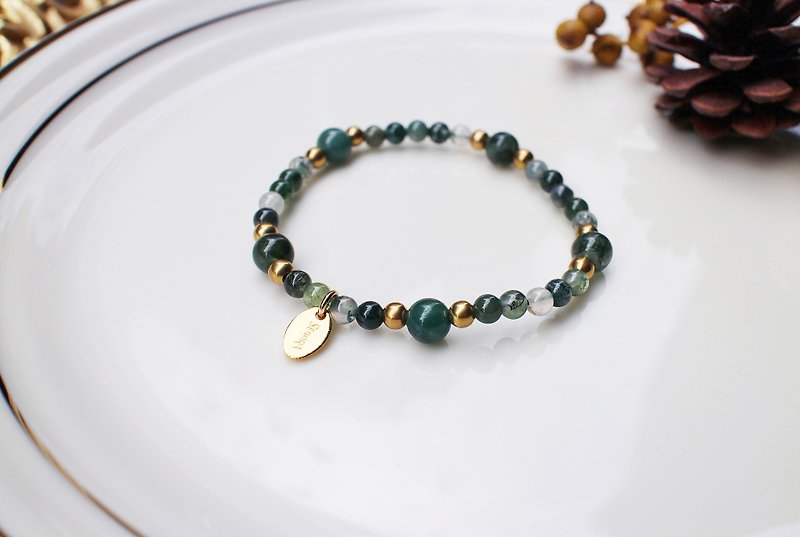 <Slow temperature natural stone series>C1100 seaweed jade bracelet - Bracelets - Gemstone 