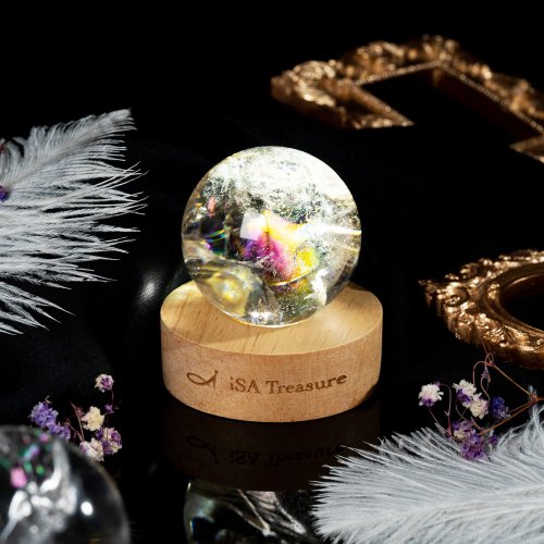 iSA Treasure 彩虹白水晶球 | 擺件| 附 實木底座&實木燈座