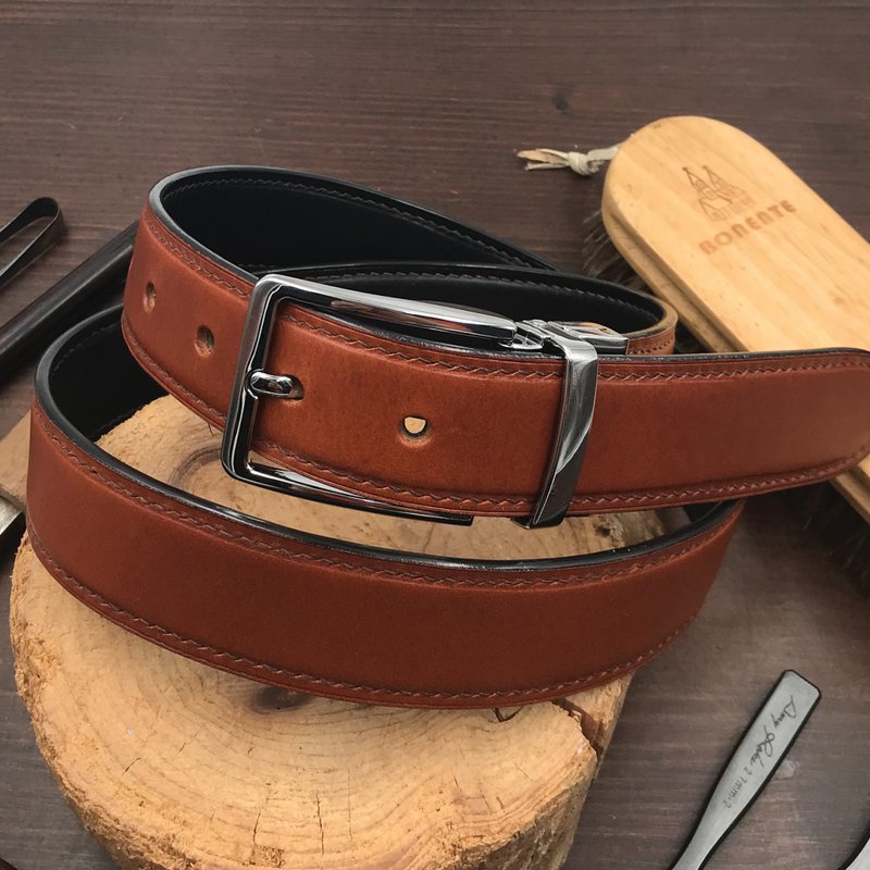 【Reversible Belt】Brown Buttero | Double Sided | Handmade Leather in Hong Kong - เข็มขัด - หนังแท้ สีนำ้ตาล