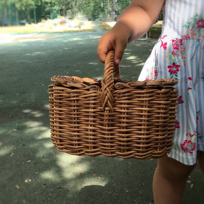 Kids picnic basket.  Baby shower gift basket. Flower girl basket. - Kids' Toys - Eco-Friendly Materials Brown