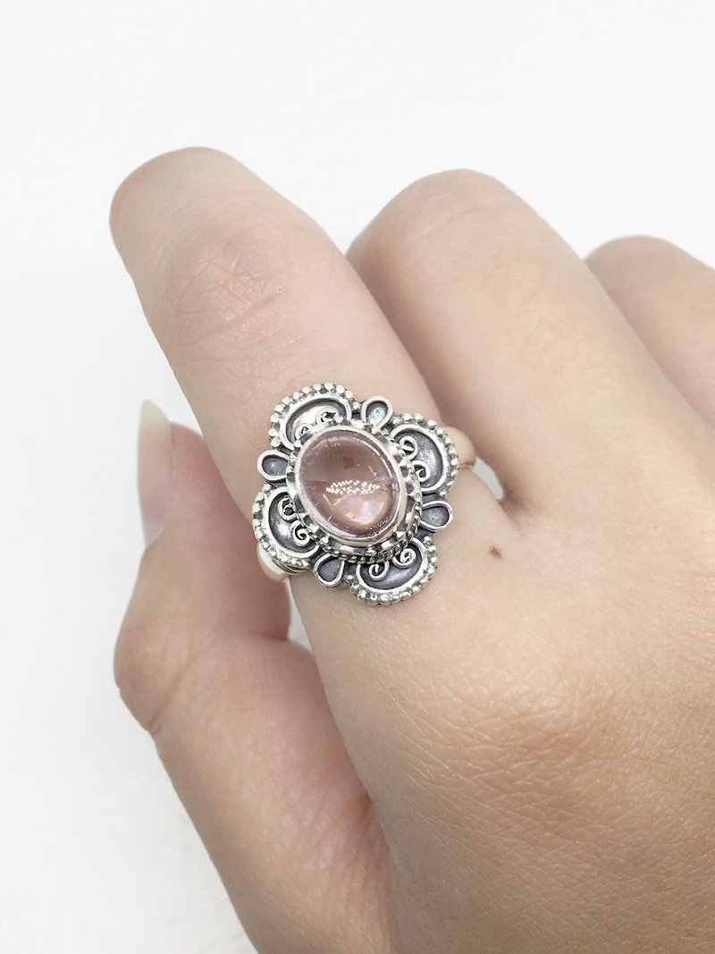 Pink tourmaline 925 sterling silver flower exotic style ring Nepal handmade mosaic production - General Rings - Gemstone Pink