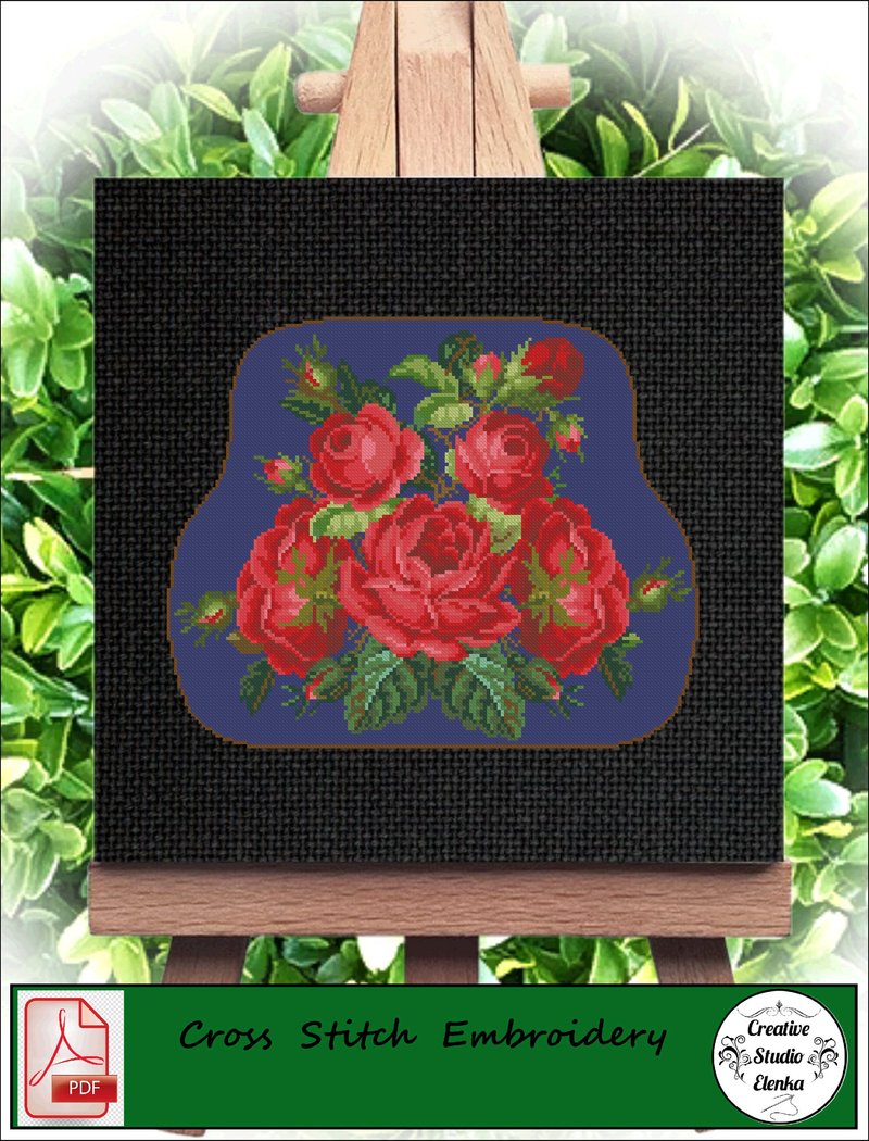 Vintage Cross Stitch Scheme Bag of red roses - PDF Embroidery Scheme - Knitting, Embroidery, Felted Wool & Sewing - Other Materials 