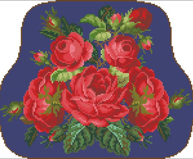 Vintage Petit-point Needlework Red Rose in Standing Frame from