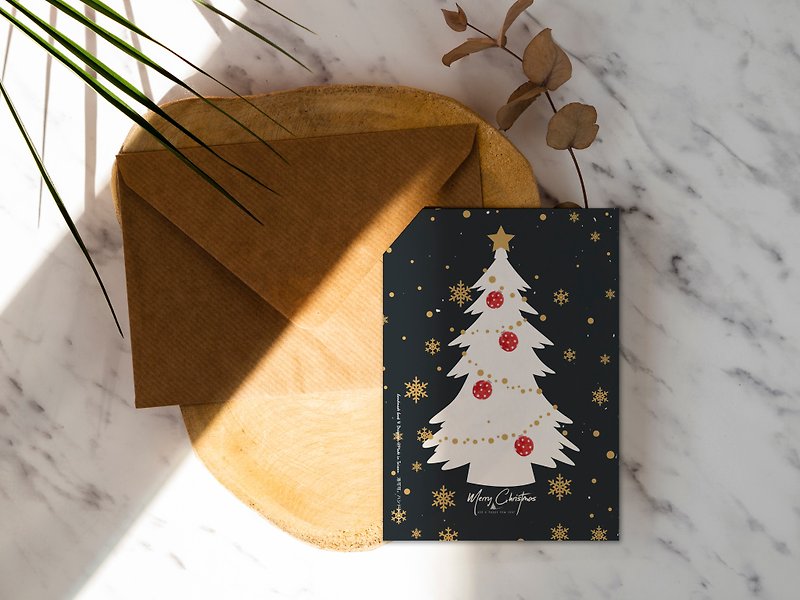 White Christmas tree at night [CM17005] Rococo strawberry WELKIN hand-made postcard - การ์ด/โปสการ์ด - กระดาษ 